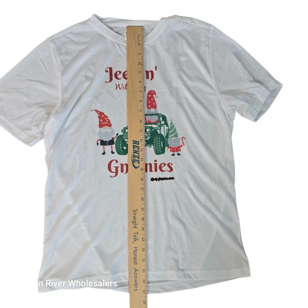 Jeep Christmas T‎ Shirt Gnomes Jeepin With My Gnomies White Tee CORE 365 L/G